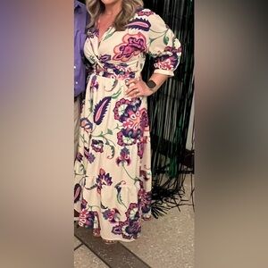 Floral Maxi Dress in Cream and Purple